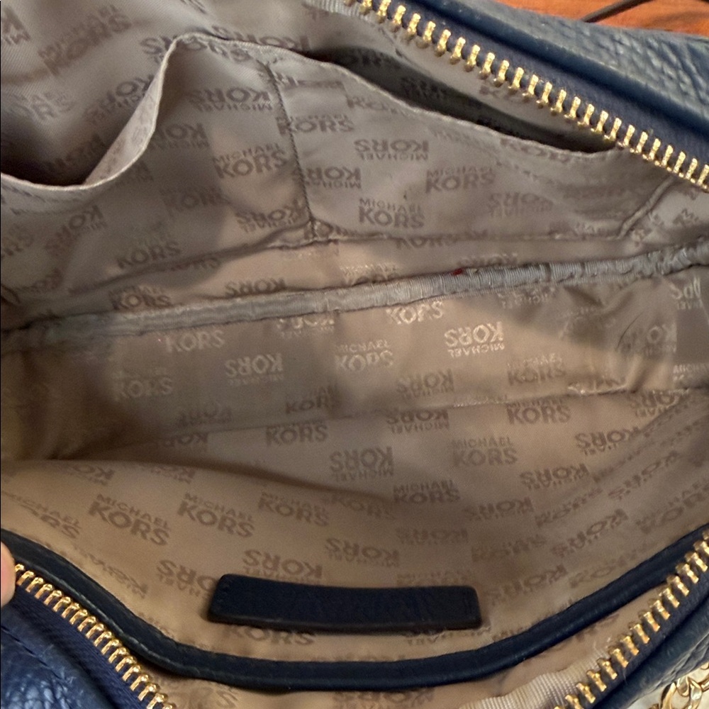 Michael Kors Fulton Crossbody Purse Bag Handbag Navy Blue Pebbled Leather - Picture 11 of 14